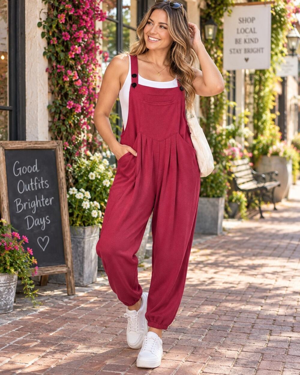 Halara Women's Berry Waffle Jogger Overalls Adjustable Button Straps Medium
